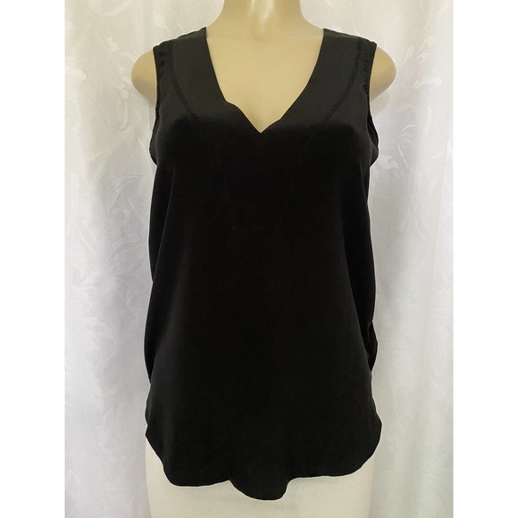 Derek Lam 10 Crosby Lace Back Silk Tank Top V Neck Black Sleeveless 0 XS - Picture 2 of 6